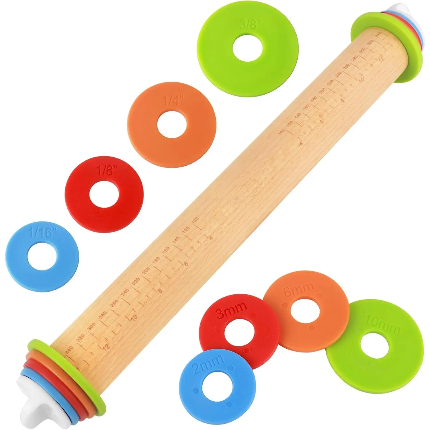 Wooden Rolling Pin with Thickness Ring Adjustable Wooden Rolling Pin for Baking Dough Roller for Cookies Pastry Tools Cake Bakers Fondant Roller for Decorating Baking Supplies Kitchen Gadgets