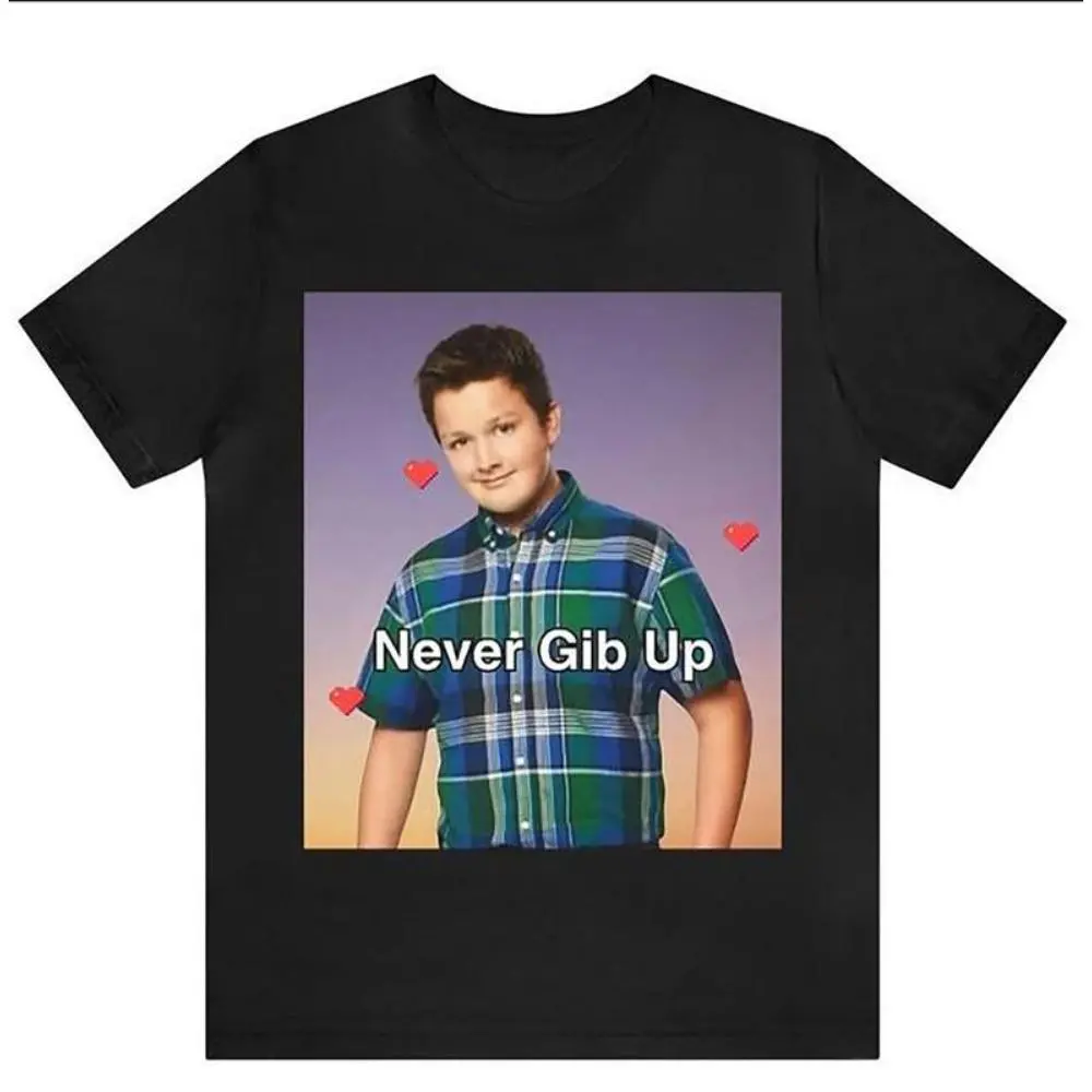 Men's Short-Sleeve Casual T-Shirt - Never Gib Up Gibby iCarly Joke, Funny Gen Z Dank Meme Quote, Out of Pocket Humor Nickelodeon Gift Top, Shortsleeve, Tshirt, Menswear