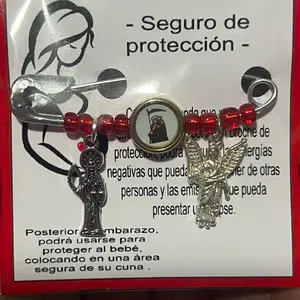 Santa Muerte Jewelry pin - Red Protection Pin - Unique Gift Idea for Babies, Infants and Toddlers - E Pin, Red String, Amulet for Good Luck and Energy Fits Stroller and Blanket. Jewellery