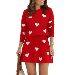 Tankaneo Womens Skirt 2 Piece Sweater Set Long Sleeve Crewneck Sweaters Pleated Mini Skirt Knit Lounge Sets