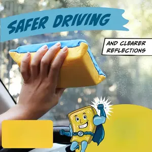 Super Absorbent Anti-Fog Sponge, Suitable for Cars, Mirrors, Glass Etc. - Streak-Free, Easy to Clean, Indoor and Outdoor Use Cleaning Accessory | Optimistic Design | Water-Absorbing Sponge Sponge | Windshield Cleaning Tool