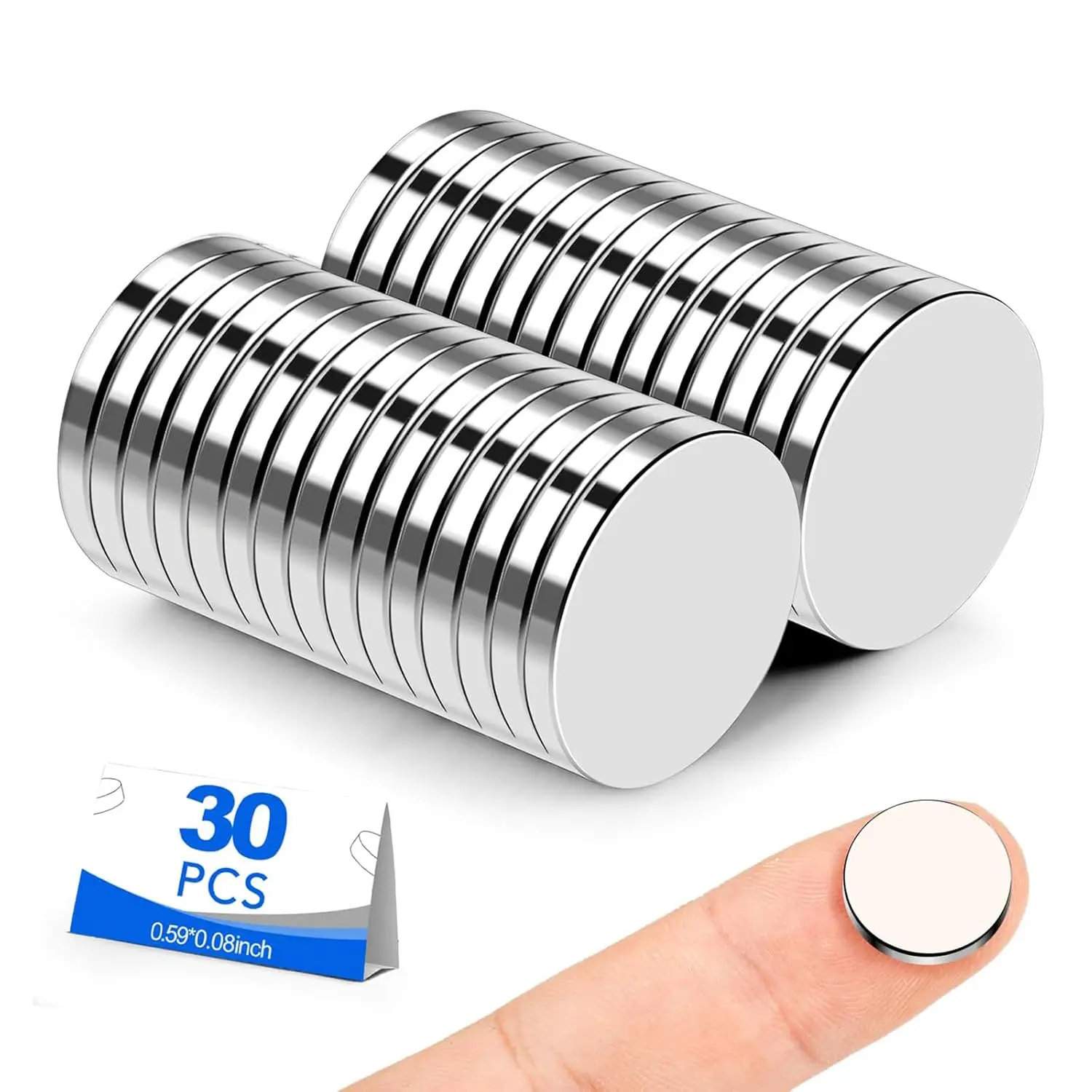 30-Pack Powerful Rare Earth Neodymium Strength Magnets, 15x2mm, for Crafts, Kitchen Cabinet, Whiteboard Refrigerator Use, Powerful Magnet
