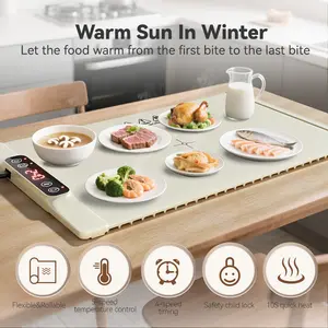 Food Warming Mat New Upgraded 5 Level Temperature Fast Heating Silicone Electric Warming Tray with 4 Level Timer,Full Surface Heating Mat with Roll Up Food Warmer for Holiday Parties & Buffets