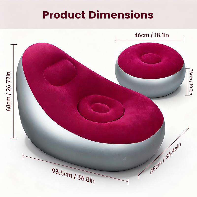 Portable Folding Reclining Lazy Sofa Chair with Foot Stool Flocking Air Couch for Indoor Outdoor Relaxation Gaming Travel Camping Unisex