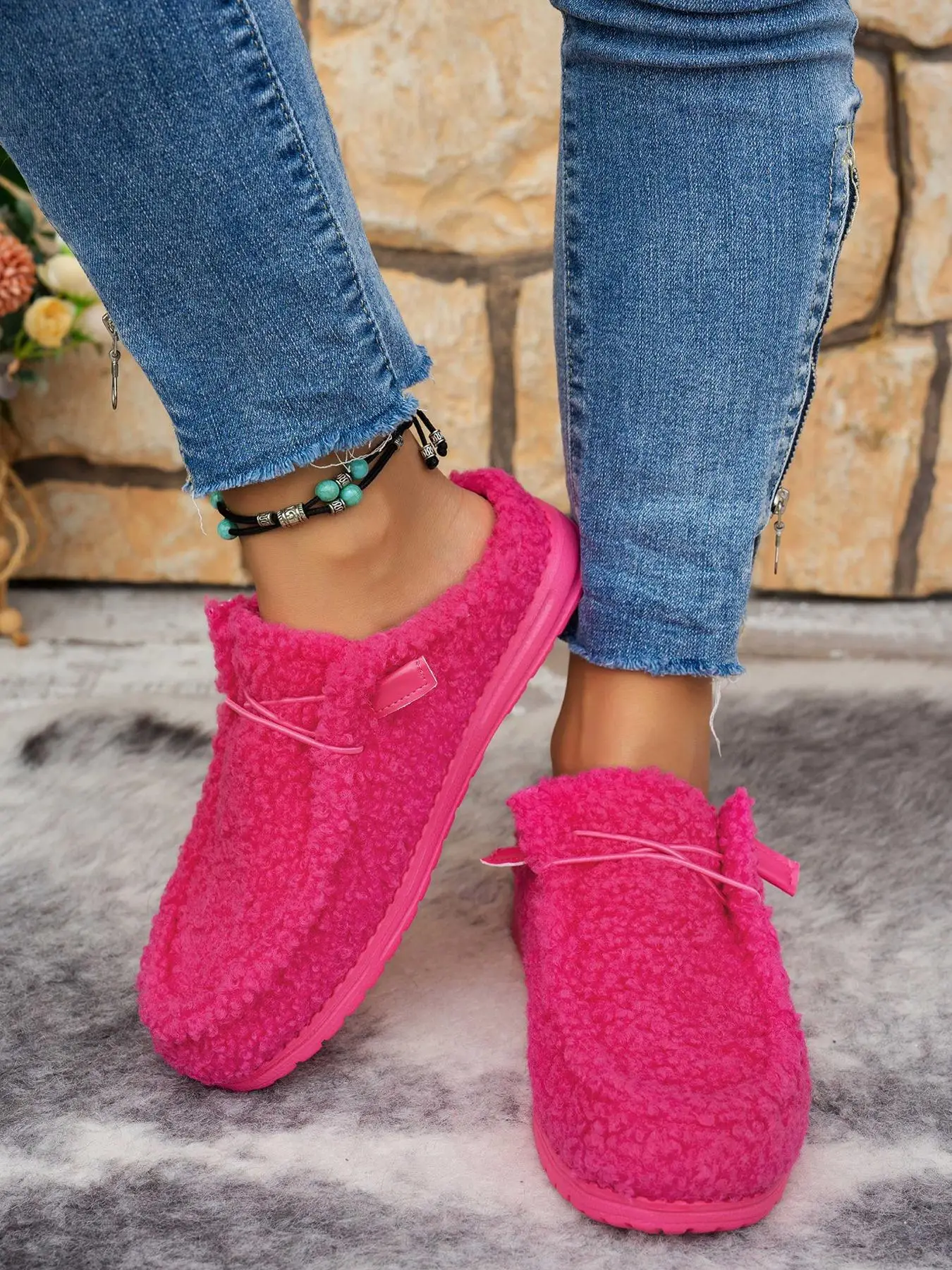 Women's Simple Stylish Indoor Home Slippers, Comfortable Warm Soft Sole with Thick Bottom, Anti-Slip Design Suitable for Cozy Home Wear