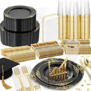 Disposable Plastic Tableware Set, 25-Person Party Supplies, Includes Plates, Cutlery, Cups, Napkins, Ideal for Weddings and Events