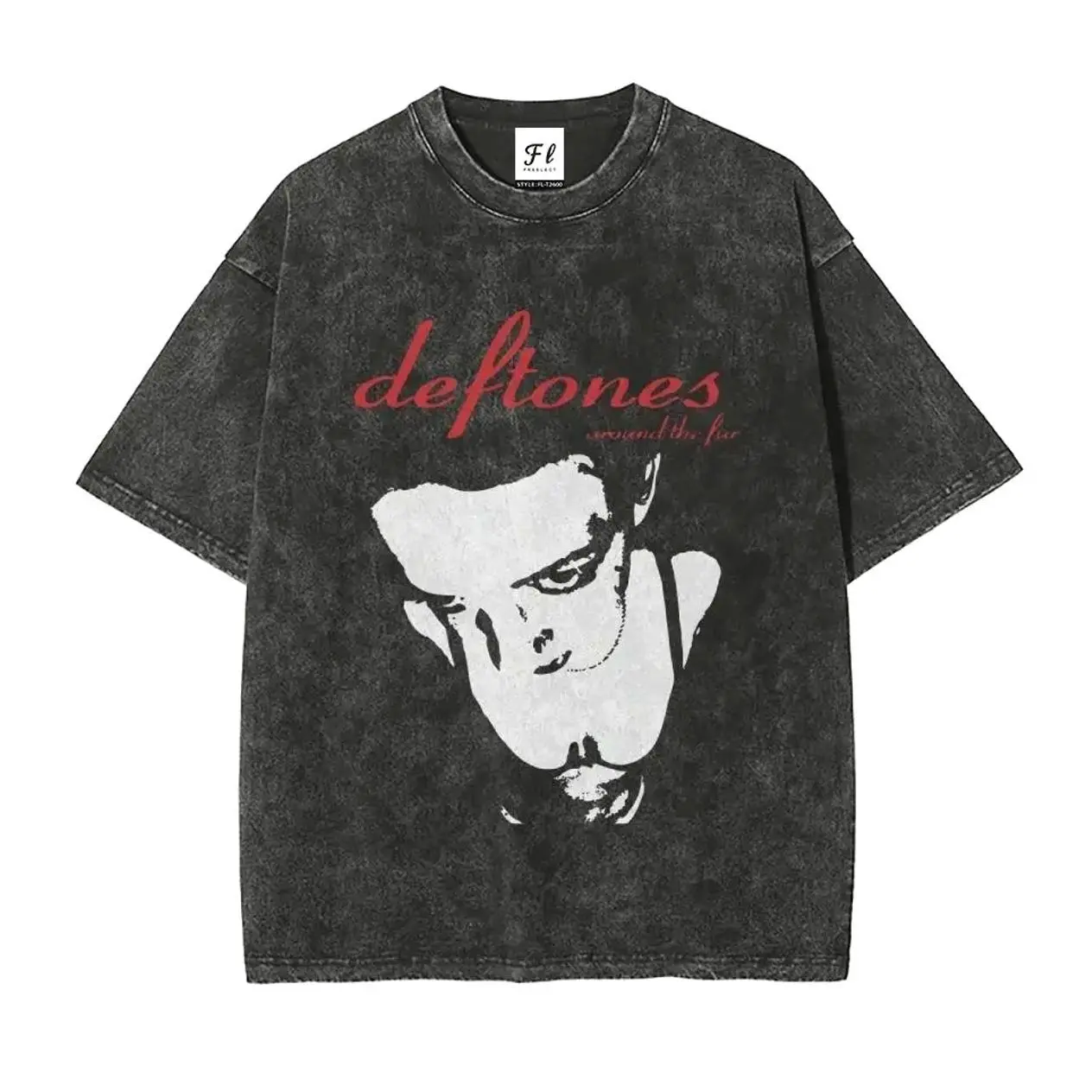Menswear Unisex Deftones Vintage Washed Graphic Tshirt - Round Neck/Crew Neck, Short Sleeve Retro Rock Casual Streetwear Top IRT