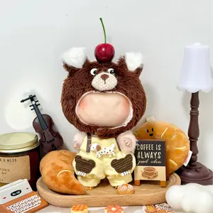 Universal Doll Clothes for 17cm Plushies & 10cm Stuffed Toys, Cute Bear Fur Head Cover + Belted Pants Set, All Seasons