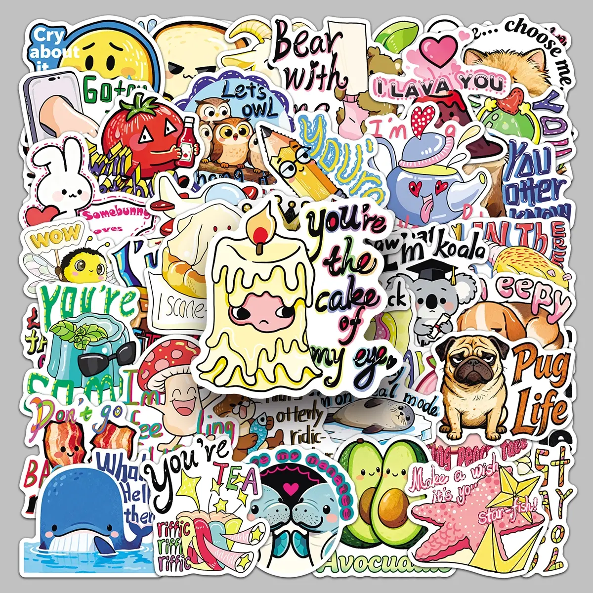 50pieces funny English puns cute trend stickers creative storage box luggage phone case cartoon stickers