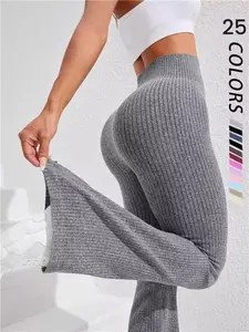 Women's Seamless Knitted Texture Yoga Flare Pants, High Waist Butt Lifting, Sporty Casual Fashion, All Seasons Suitable, Flared Leggings
