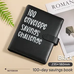 100 Envelope Challenge Binder Money Saving Binder, Easy and Fun Way to Save $5,050, Cash Stuffing Binder Budget Planner Savings Challenge Book (Black&Pink)