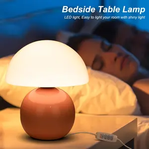 Mushroom Lamp Desk Lamp for Bedroom,Ceramic Table Bedside Small Lamps for Living Room,Mushroom Decor Cute Mini Modern Mid Century Lamps for Night Stands,Unique Aesthetic Home Living Room Decor(Pink)