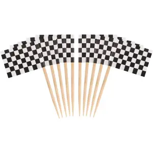 100 Pcs Checkered Racing Mini Toothpick Flags Small Stick Cupcake Toppers for Food Bar Cake Decoration