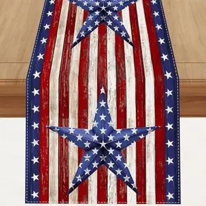 Watercolor Red White and Blue American Flag Stars Table Runner 4th of July Memorial Day Veterans Day Patriotic Decoration and Supplies for Home 13x72 Inch