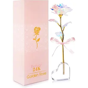 Mothers Day Mom Gifts for Women Grandma, Artificial Forever Birthday Flowers Galaxy Glass Eternal Roses with Heart Shaped Crystal Vase, Mother'S Day Anniversary Wedding Rose Gifts for Wife Sister Beferr