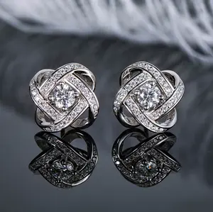 Luxury 14K 925 Sterling Silver 0.6CT Twisted Knot Moissanite Stud Earrings