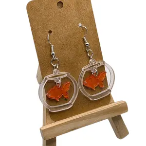 Goldfish Earrings - Realistic Design with Goldfish in a Bowl for Versatile Style Enhancement