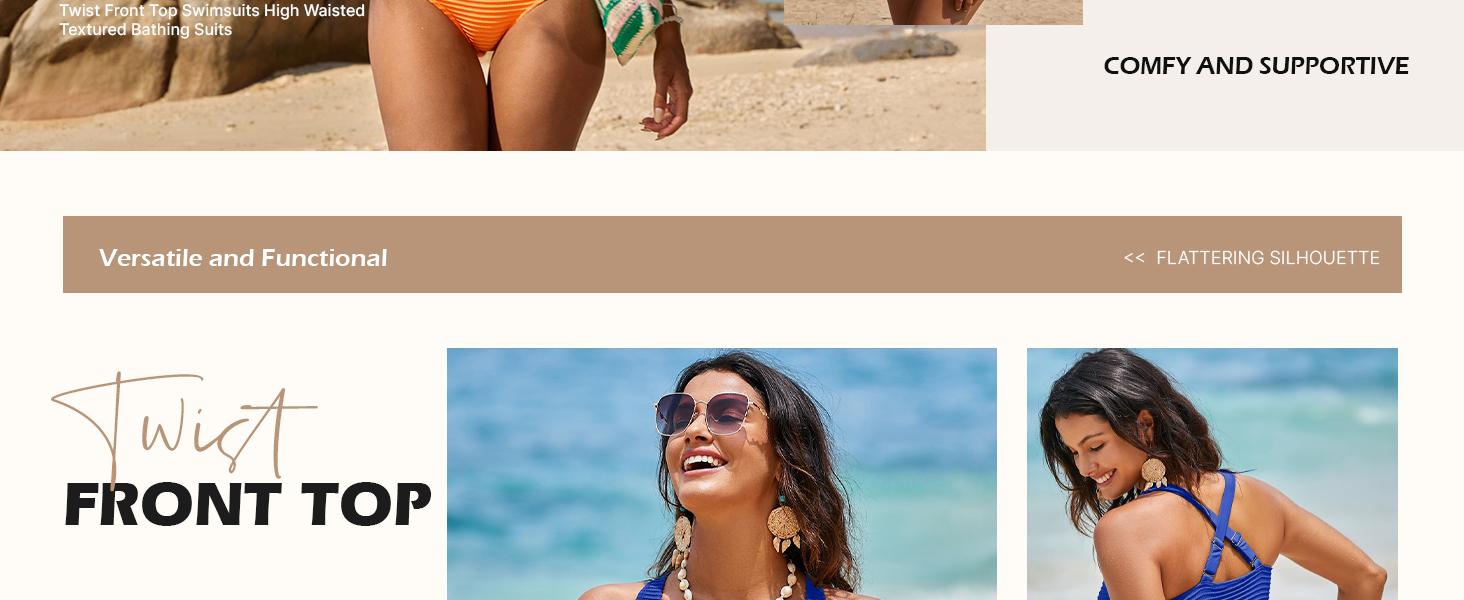 Kenne-shop Women's Textured Bikini Sets Twist Front Top Swimsuits High Waisted Bathing Suits Kenne-shop Women's Textured Bikini Sets Twist Front Top Swimsuits High Waisted Bathing Suits