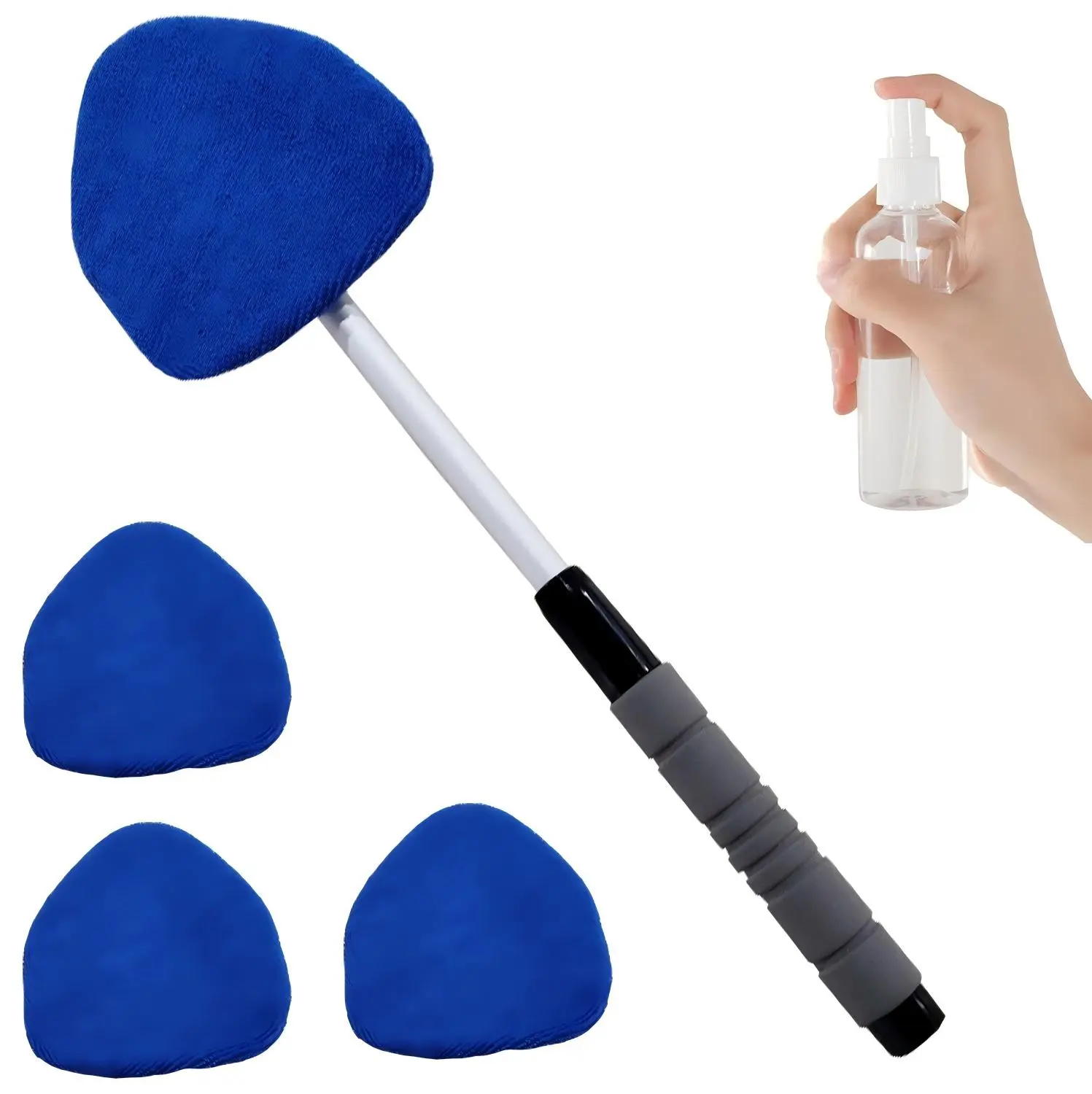 Windshield Cleaner Tool Car Window Cleaning Wash Kit with 3 Reusable and Washable Microfiber Pads and Extendable Handle for Car Cleaning