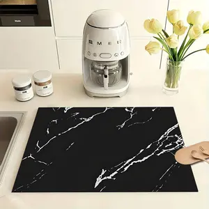 Marble Print Coffee Machine Mat, Non-Slip Washable Alginate Drying Pad, Coffee Theme Art Design, Perfect Bar Decor, Kitchen Countertop