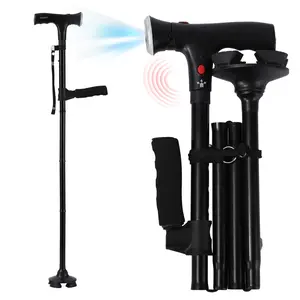 Walking Cane,Folding Cane with Led Light and Alarm,Walking Cane for Women, Adjustable Cane Suitable for Arthritis Disabled and Elderly, Cane with Cushioned T Handle and Swivel Four Pedestal Healthcare Stick Tool Equipment