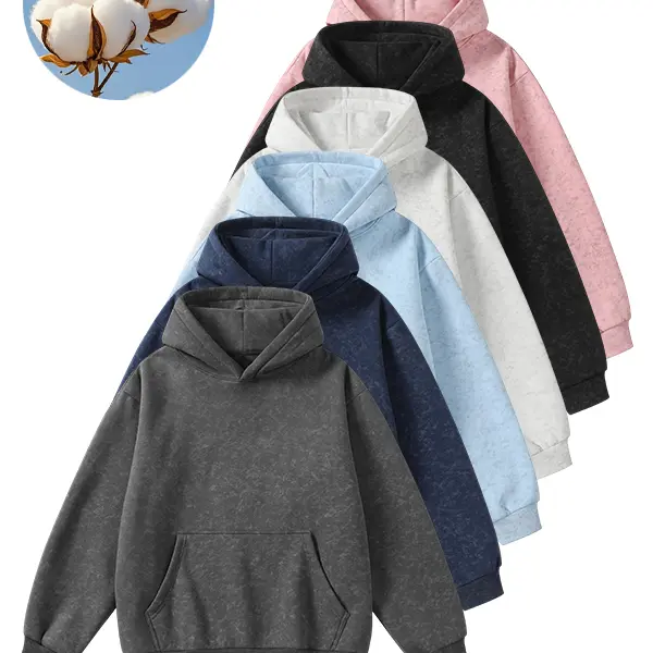 Vintage washed pullover hoodie, oversized unisex streetwear hoodie with kangaroo pocket