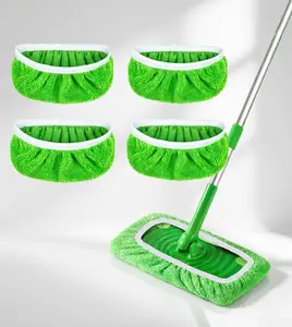 Reusable Microfiber Mop Pads for Swiffer Sweeper Refills 4PCS Green Pack Washable Wet & Dry Cleaning Cloths for Household Floors Disposable