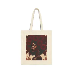 Afro Floral Portrait Tote Bag | Sunflower Crown Artwork on Canvas