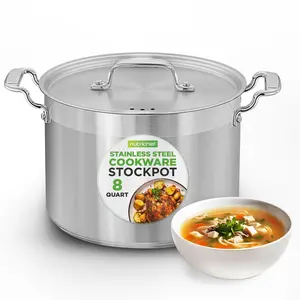 8 Qt Stainless Steel Stockpot with Lid – Heavy-Duty Induction Compatible Cooking Pot with Even Heat Base & Riveted Handles – For Gas, Ceramic & Glass Cooktops - Ideal for Soups and Stews