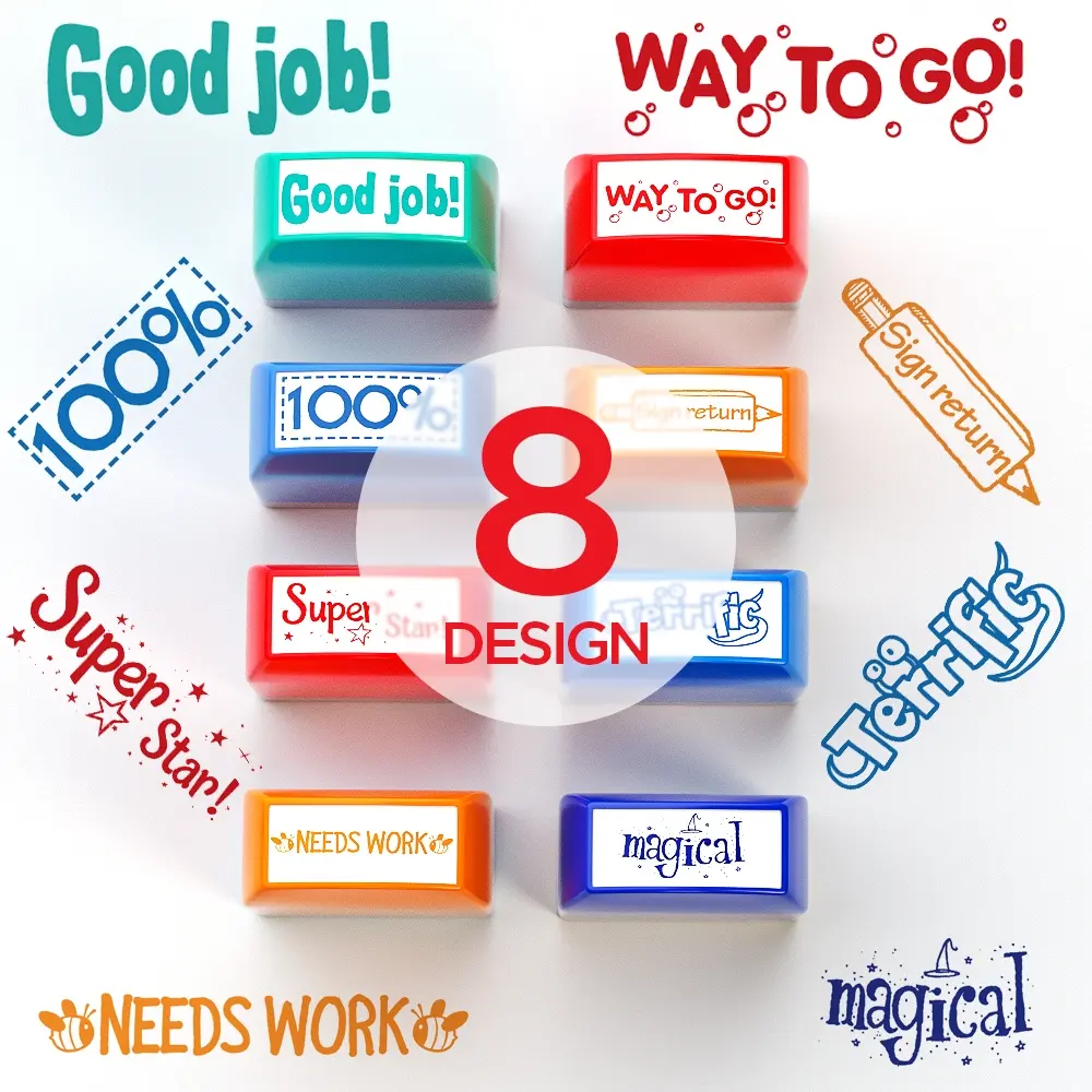 New 8/12 Piece Teacher Stamp Set, Needs Work, Graded Classroom Parent Signature Stamps, Self-Inking Ink Stamps, Homework Supplies, Motivational Gift Set