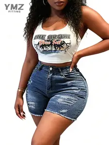 YMZFITTING High-Waisted Ripped Denim Shorts | Slim Fit, Stretchy & Distressed Jean Shorts for Women | Casual Summer Must-Have