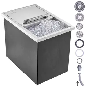 VEVOR Drop in Ice Chest,  18"L x 12"W x 14.5"H Stainless Steel Ice Cooler, Commercial Ice Bin with Sliding Cover, 40.9 qt Outdoor Kitchen Ice Bar, Drain-pipe and Drain Plug Included, for Cold Wine Beer Utensils Indoor