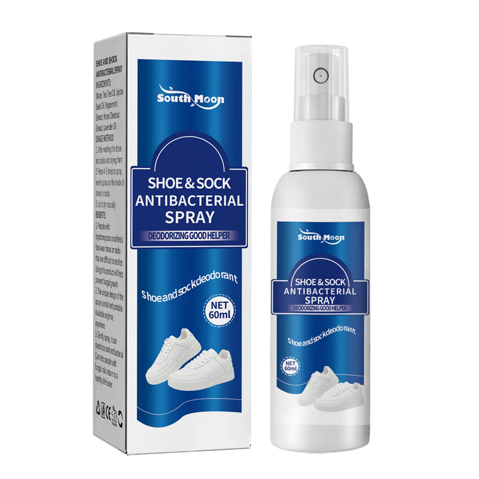 South Moon Shoe & Sock Antibacterial Spray, Shoes And Socks Clean Sweaty Feet To Odor Dry Shoe Cabinet Freshener, Footwear