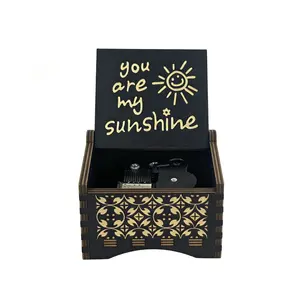 Automated Manual Twisting Music Box You Are My Sunshine/Castle in the Sky Wood Antique Engraved Musical Case for LovedOnes Gifts for Lover Boyfriend Girlfriend HusbandWife(6.9*5.8*4cm)