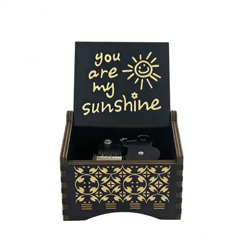 Automated Manual Twisting Music Box You Are My Sunshine/Castle in the Sky Wood Antique Engraved Musical Case for LovedOnes Gifts for Lover Boyfriend Girlfriend HusbandWife(6.9*5.8*4cm)