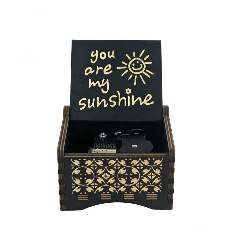 Automated Manual Twisting Music Box You Are My Sunshine/Castle in the Sky Wood Antique Engraved Musical Case for LovedOnes Gifts for Lover Boyfriend Girlfriend HusbandWife(6.9*5.8*4cm)