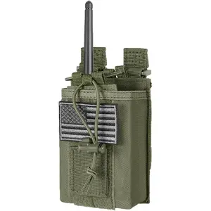 P-PCS038  Tactical Radio Holder Radio Holster Molle Radio Pouch Universal Radio Case Military Heavy Duty Radio Bag for Police Firefighter Two Ways Walkie Talkies Vest (Army green)