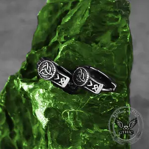 GTHIC Vintage Viking Celtic Knot Hoop Earrings Stainless Steel Rune Detailed Accessory Ideal for Everyday & Festival Styling Gothic & Street Looks