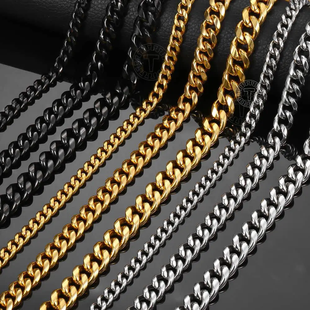 3/5/7/9/11mm Men's Silvery Necklace Stainless Steel Cuban Link Chain Basic Chokers Valentine Birthday Gifts 16-30inch