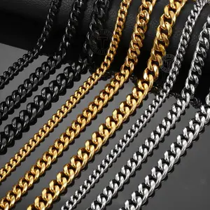 Hermah 3/5/7/9/11mm Men's Silvery Necklace Stainless Steel Cuban Link Chain Basic Chokers Valentine Birthday Gifts 16-30inch