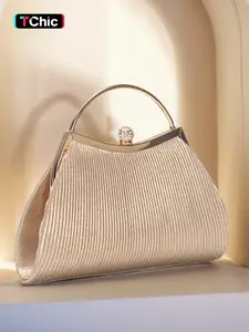 Pleated texture evening clutch handbag, Chic handbag, women's clutch, with detachable shoulder strap for crossbody carry, wallet, studded round clasp, perfect for weddings, parties, banquets