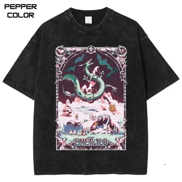 Emerald Game Graphic T-Shirt, PKM Shirt, Anime Vintage Shirt, Anime Merch, Stylish Crew Neck Short Sleeve T-Shirt, Unisex Streetwear for Men Women, Gift Anime fans Menswear Top