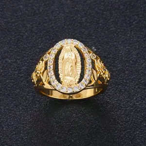 Cubic Zirconia Ring with Virgin Mary Inlay for Women - Elegant and Luxurious Couple Jewelry in Everyday Wear