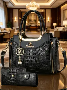 Elegant Alligator Texture Three-Piece Set Women's Bags, Fashionable Bag Set, Large Capacity Commuter Handbag and Crossbody Bag, Gift for Mom
