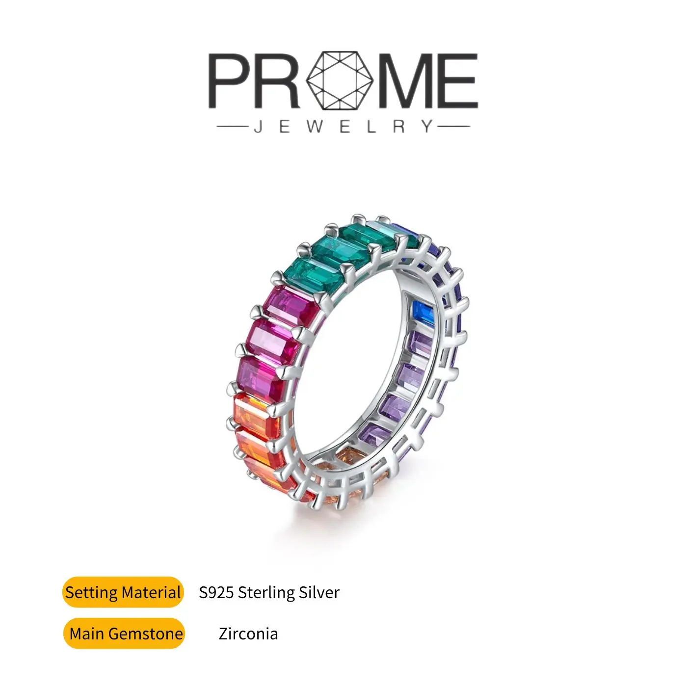 (SR036) S925 Sterling Silver Rainbow Cubic Sugar Ring - Sparkling, Elegant, Fashionable, Unique Jewelry, Ideal Gift for Women