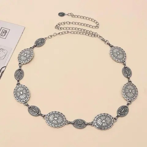 Women's Boho Style Vintage Chain Belt, Retro Trendy Textured Metal Design Casual Waist Belt, Fashionable Clothes Accessories for Daily & Party Decor, Charm, Decorative Belt, Belts for Dresses