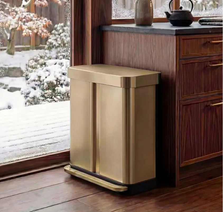 simplehuman Dual Compartment Step Can with Liner Pocket, 58L, Dual Compartment Trash Can, Step Trash Can, Recycling Trash Can, Double Compartment Bin, Kitchen Trash Can, Waste Bin, Recycling Bin, Step Garbage Can