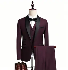 Men's Korean Style Slim Fit 3-Piece Suit, Formal Business & Wedding Groom Attire