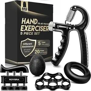 Hand Grip Strengthener - Adjustable Grip Strength Trainer with 4 Exercise Tools - Set of 5 for Effective Muscle Development