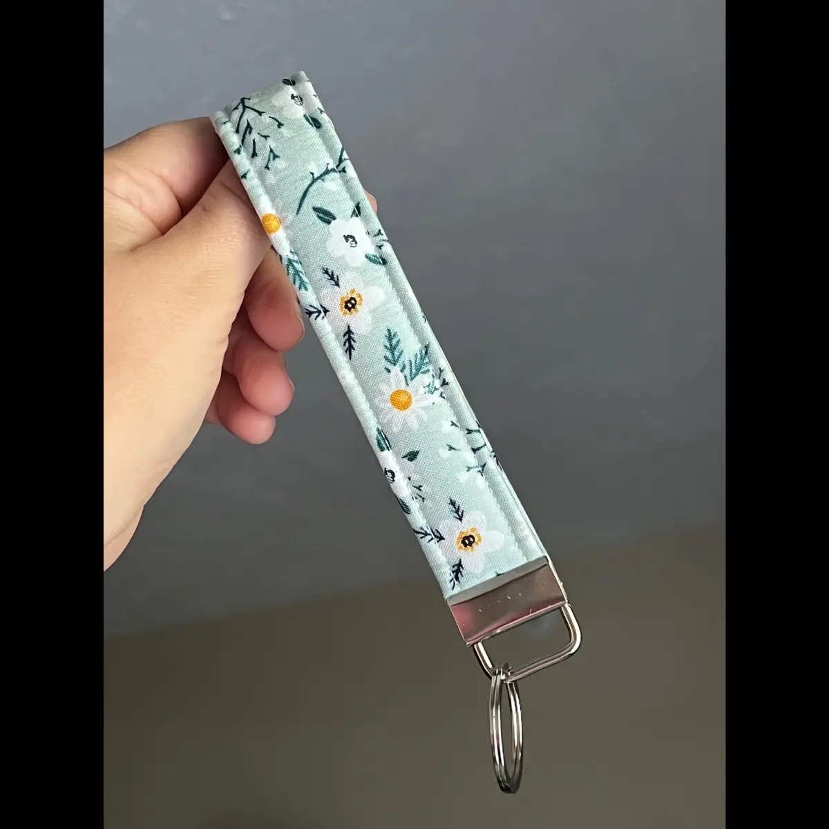 Blue Floral Key Fob Wristlet